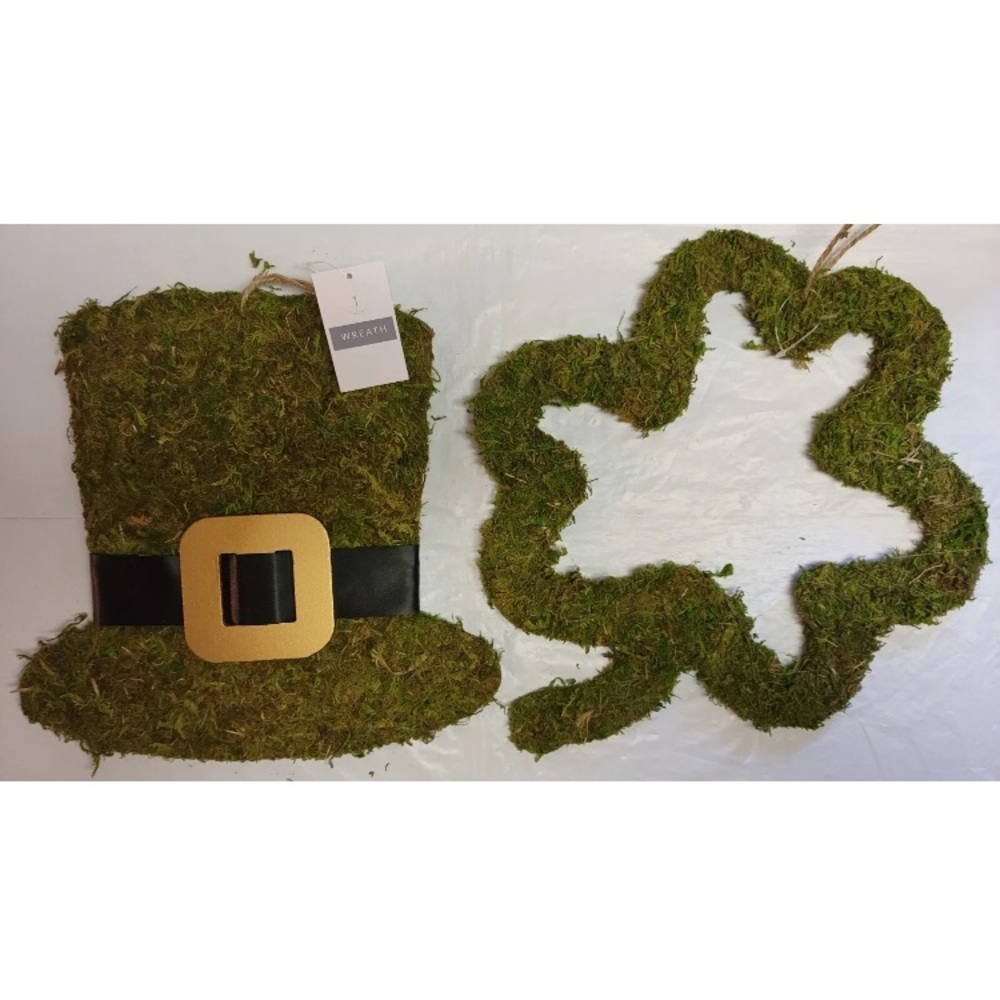 2 Bullseye Playground St Patricks Mini Wreath Spring Hat & Shamrock Shaped Moss